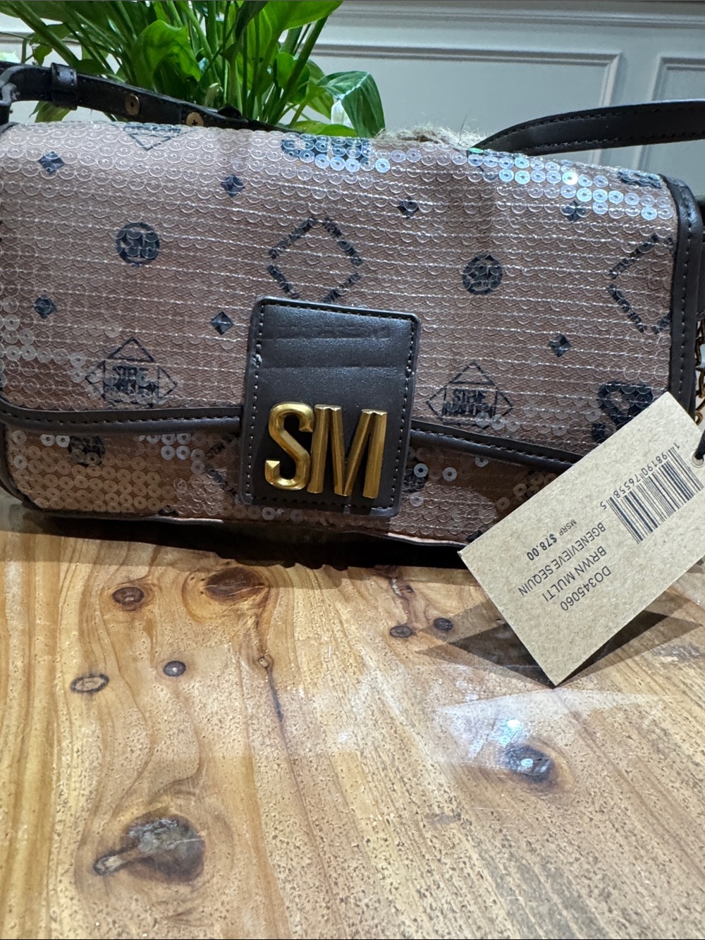 Steve Madden Pink Sequin Crossbody with Gold SM Accent